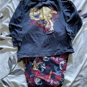 Dinosaur Print Kids Pajamas - Black and Red